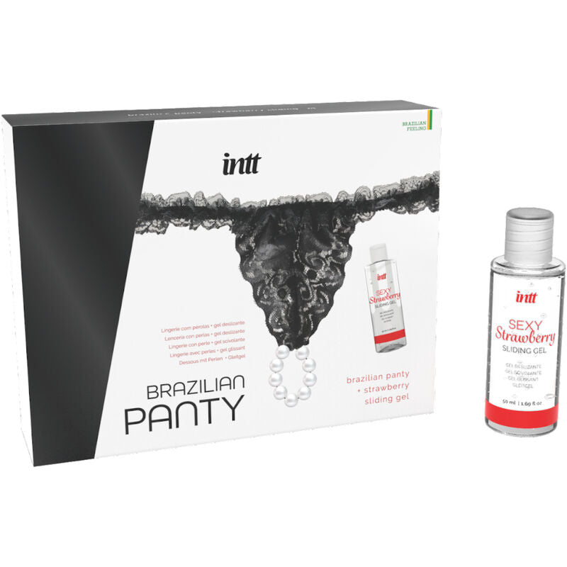 INTT RELEASES - BRAZILIAN BLACK PANTY WITH PEARLS AND LUBRICANT GEL 50 ML - 1