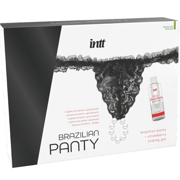 INTT RELEASES - BRAZILIAN BLACK PANTY WITH PEARLS AND LUBRICANT GEL 50 ML - 2