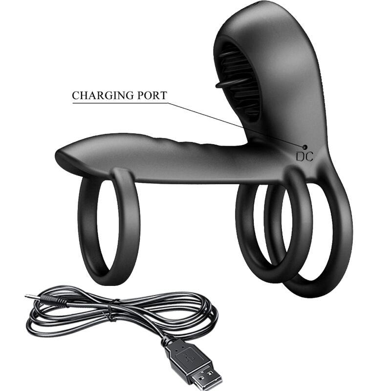 PRETTY LOVE - JAMMY PENIS SHEATH 12 VIBRATIONS WITH RECHARGEABLE SILICONE TONGUE - 10