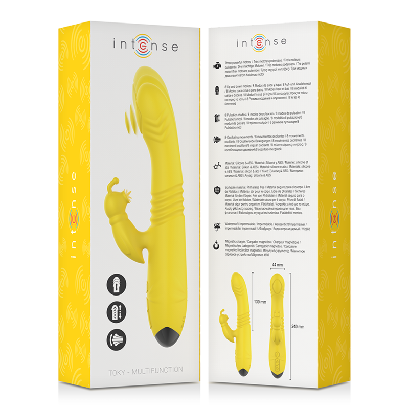 INTENSE - TOKY UP & DOWN MULTIFUNCTIONAL VIBRATOR WITH CLITORAL STIMULATOR YELLOW