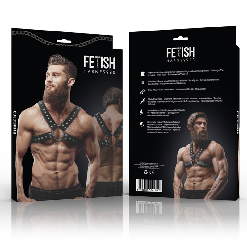 FETISH SUBMISSIVE ATTITUDE - MEN'S CROSSED FAUX LEATHER CHEST HARNESS WITH STUDS
