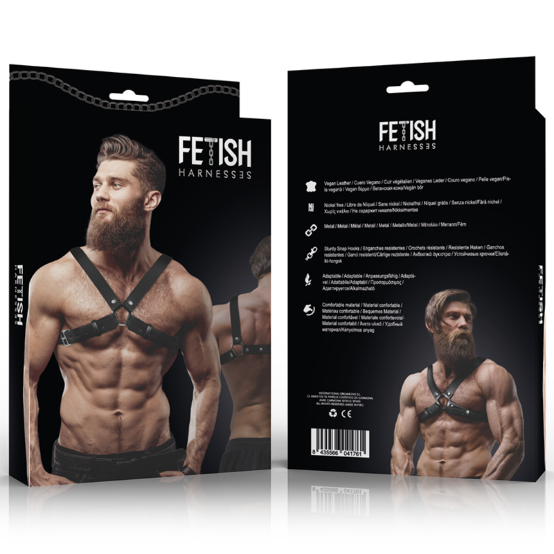 FETISH SUBMISSIVE ATTITUDE - MENS ADJUSTABLE ECO-LEATHER CROSS CHEST BULLDOG HARNESS - 2