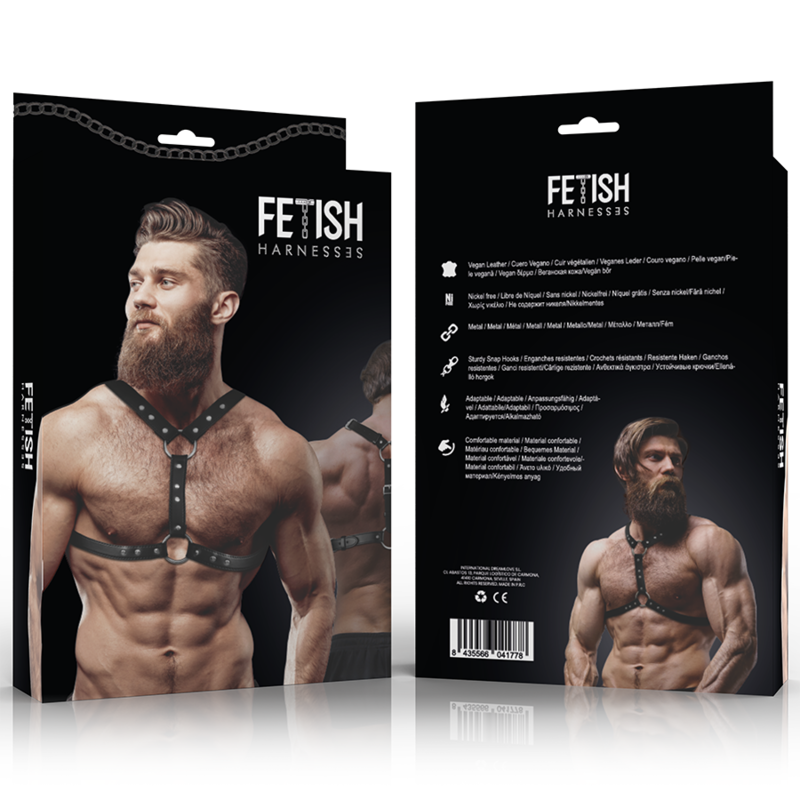 FETISH SUBMISSIVE ATTITUDE - ECO-LEATHER CHEST HARNESS WITH DOUBLE SUPPORT AND STUDS FOR MEN - 2
