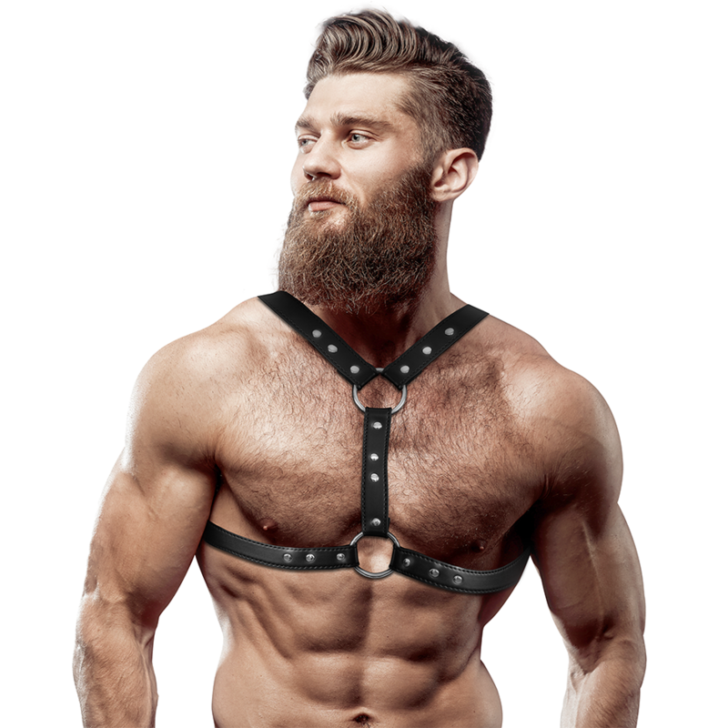 FETISH SUBMISSIVE ATTITUDE - ECO-LEATHER CHEST HARNESS WITH DOUBLE SUPPORT AND STUDS FOR MEN - 1