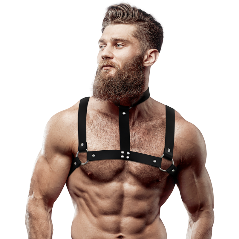FETISH SUBMISSIVE ATTITUDE - ADJUSTABLE ECO-LEATHER CHEST HARNESS WITH NECKLACE FOR MEN - 1