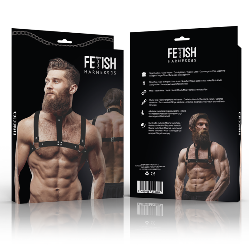 FETISH SUBMISSIVE ATTITUDE - ADJUSTABLE ECO-LEATHER CHEST HARNESS WITH NECKLACE FOR MEN - 2