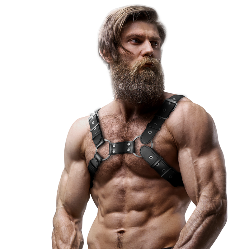 FETISH SUBMISSIVE ATTITUDE - MENS ADJUSTABLE ECO-LEATHER CHEST BULLDOG HARNESS - 4