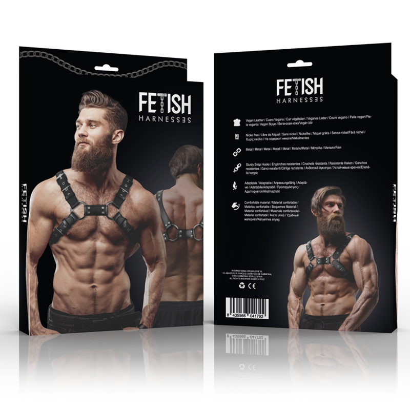 FETISH SUBMISSIVE ATTITUDE - MENS ADJUSTABLE ECO-LEATHER CHEST BULLDOG HARNESS - 2