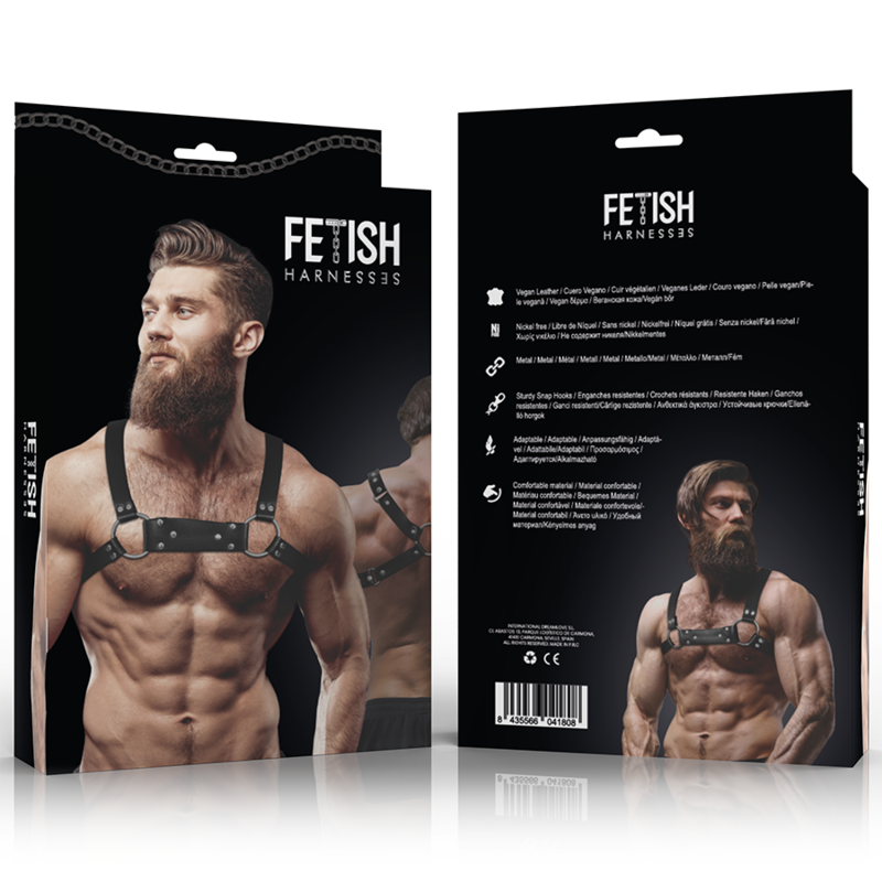 FETISH SUBMISSIVE ATTITUDE - MENS ECO-LEATHER BULLDOG CHEST HARNESS SIZE M/L - 2