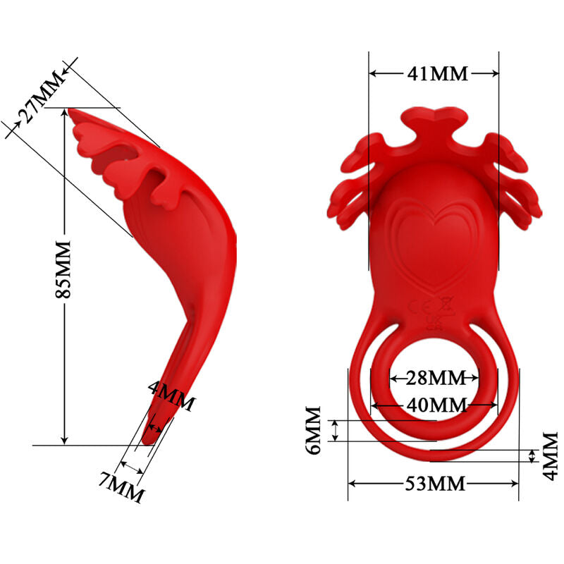 PRETTY LOVE - RUBEN VIBRATOR RING 7 VIBRATIONS SILICONE RED - 4