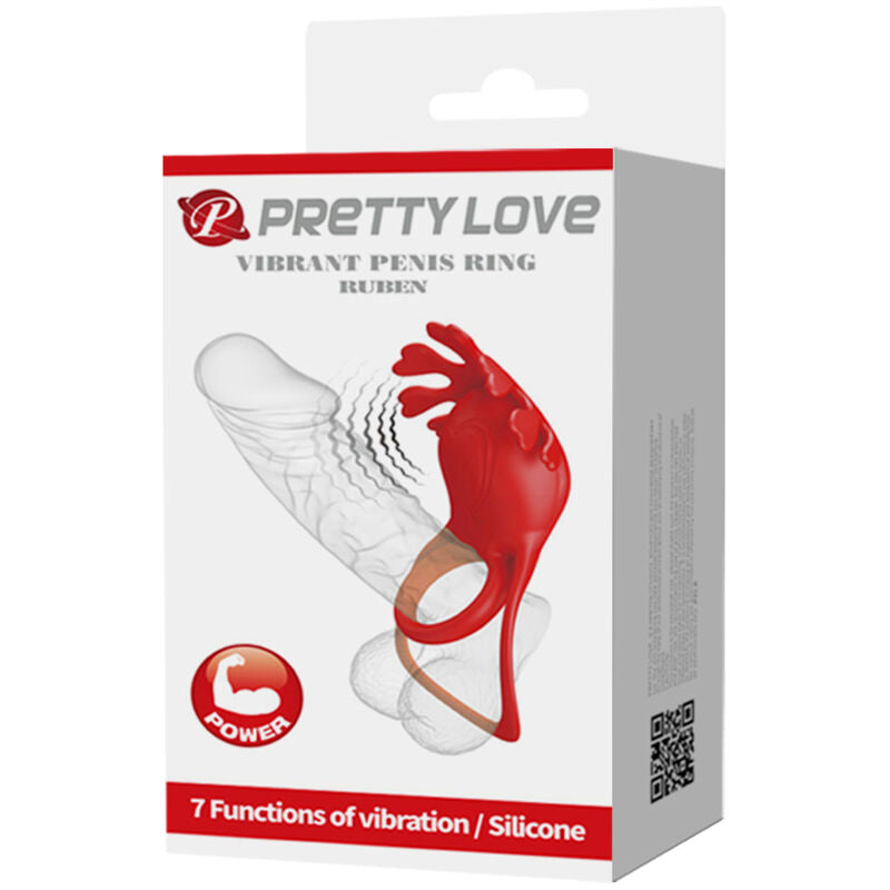 PRETTY LOVE - RUBEN VIBRATOR RING 7 VIBRATIONS SILICONE RED - 3