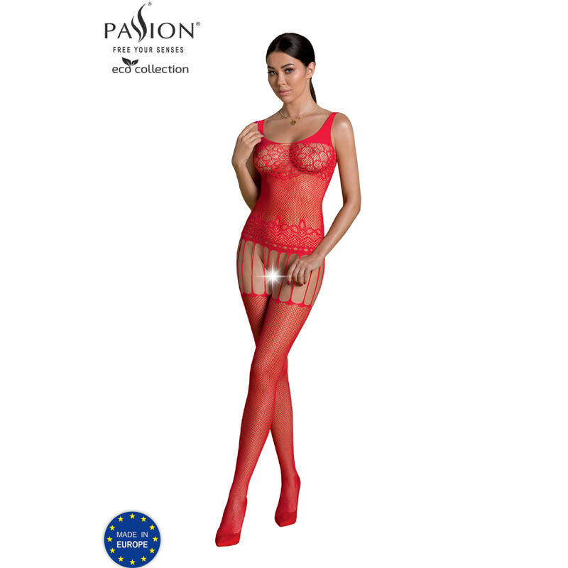 PASSION - ECO COLLECTION BODYSTOCKING ECO BS001 WHITE - RED - 10