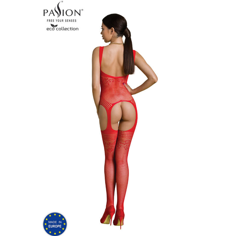 PASSION - ECO COLLECTION BODYSTOCKING ECO BS008 WHITE - RED - 10