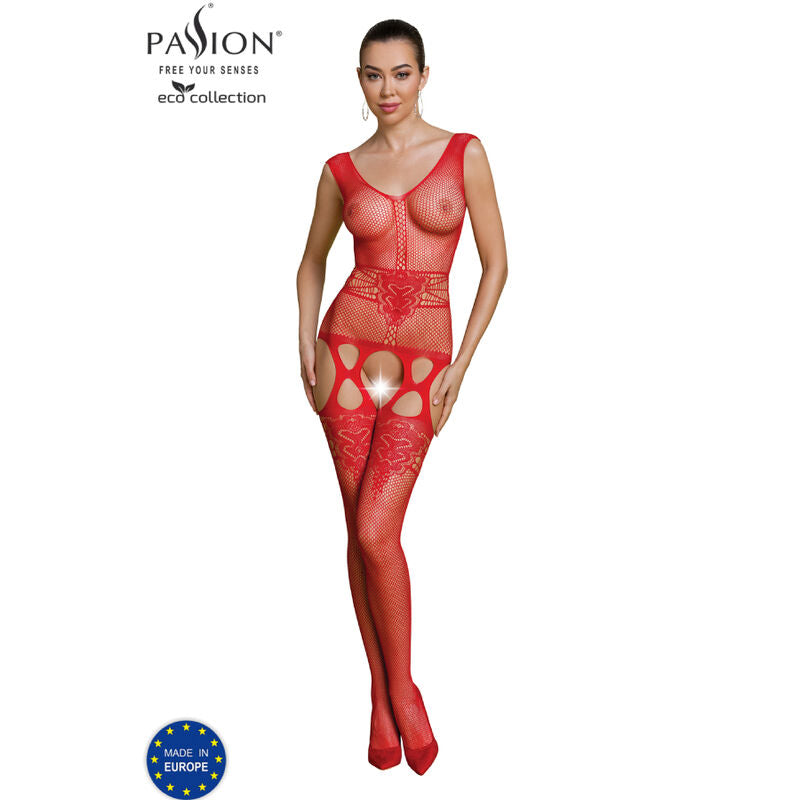 PASSION - ECO COLLECTION BODYSTOCKING ECO BS014 BLACK - RED - 5