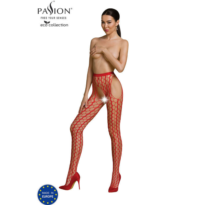 PASSION - ECO COLLECTION BODYSTOCKING ECO S007 BLACK - RED - 5
