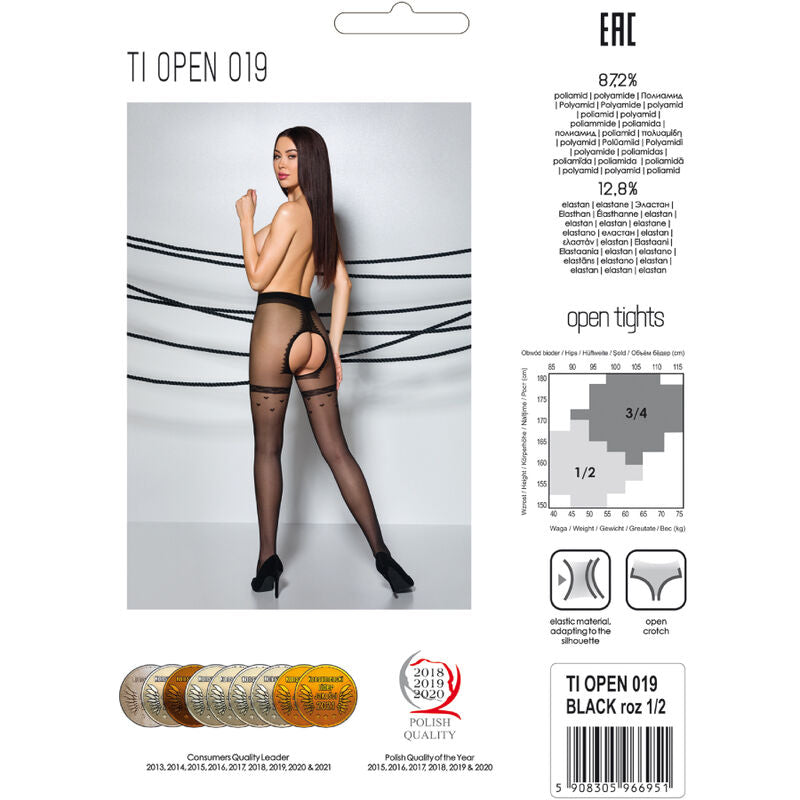 PASSION - TIOPEN 019 BLACK/RED TIGHTS 3/4 20 DEN - 3/4 / BLACK - 10