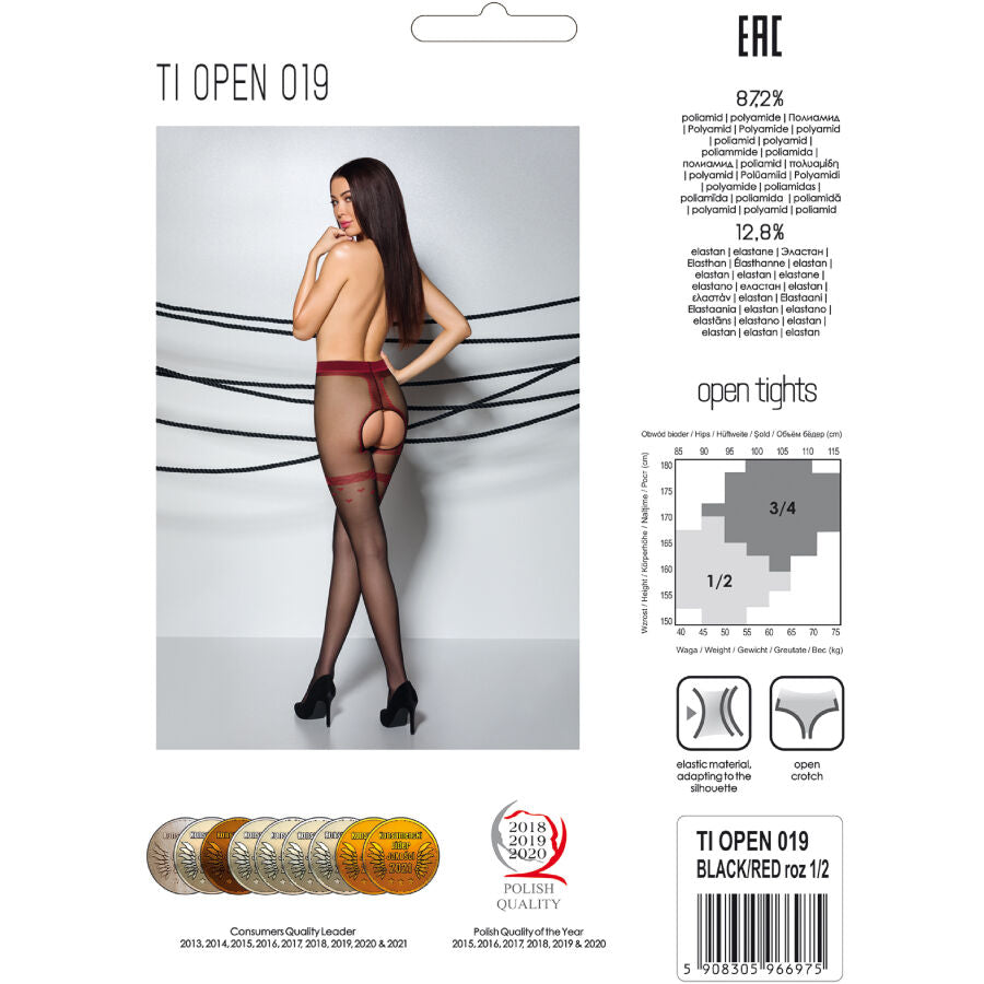 PASSION - TIOPEN 019 BLACK/RED TIGHTS 3/4 20 DEN - 1/2 / BLACK/ROJO - 20