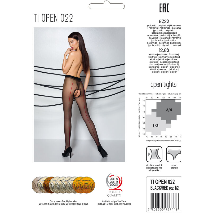 PASSION - TIOPEN 022 BLACK/RED TIGHTS 3/4 20 DEN - 3/4 / BLACK - 12