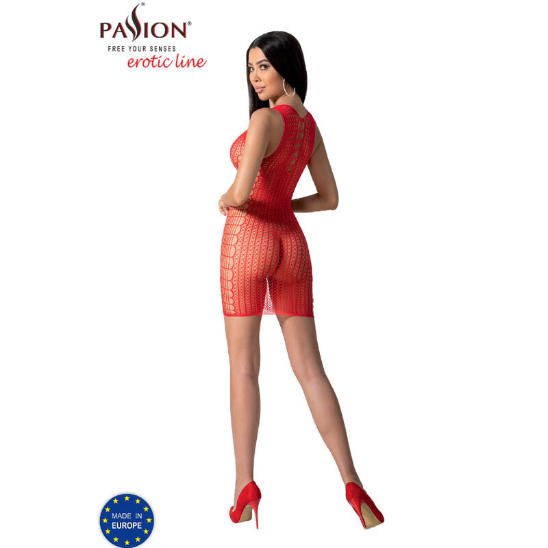 PASSION - BS097 WHITE BODYSTOCKING ONE SIZE - RED - 12