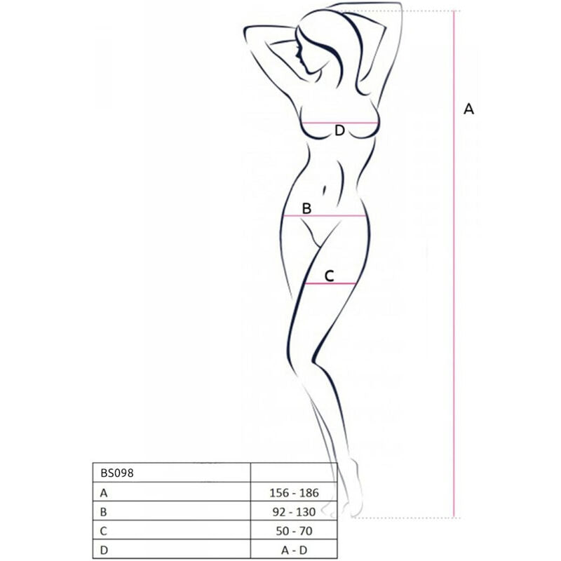 PASSION - BS098 WHITE BODYSTOCKING ONE SIZE - BLACK - 10