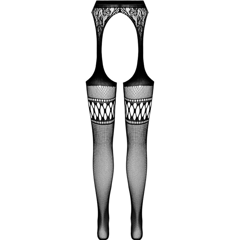 PASSION - S026 WHITE STOCKINGS WITH GARTER ONE SIZE - BLACK - 6