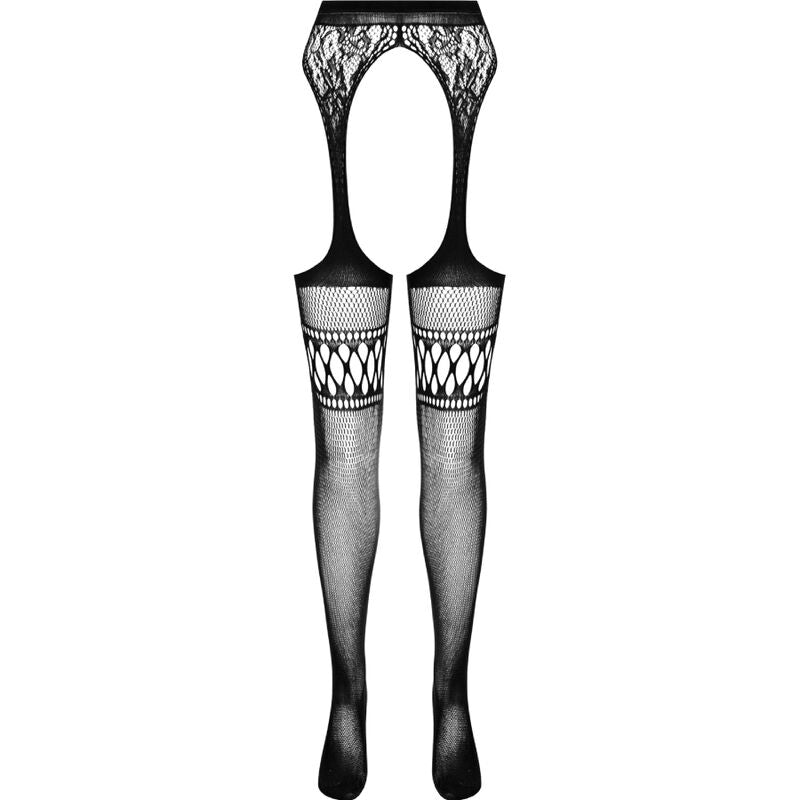 PASSION - S026 WHITE STOCKINGS WITH GARTER ONE SIZE - BLACK - 5