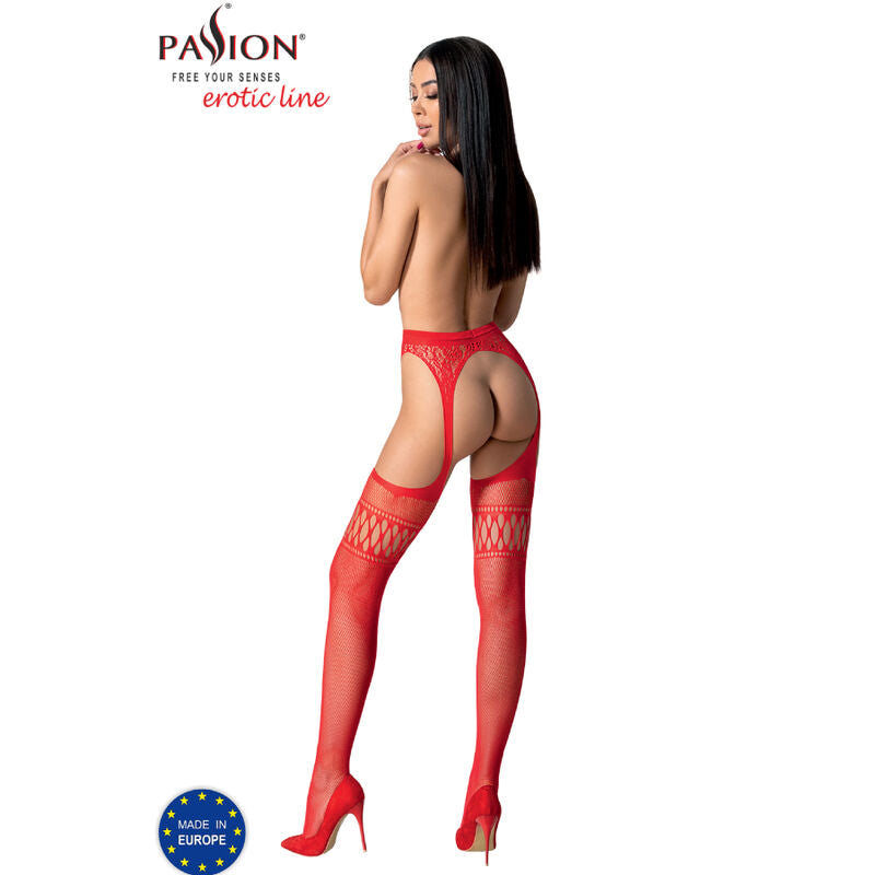 PASSION - S026 WHITE STOCKINGS WITH GARTER ONE SIZE - RED - 13