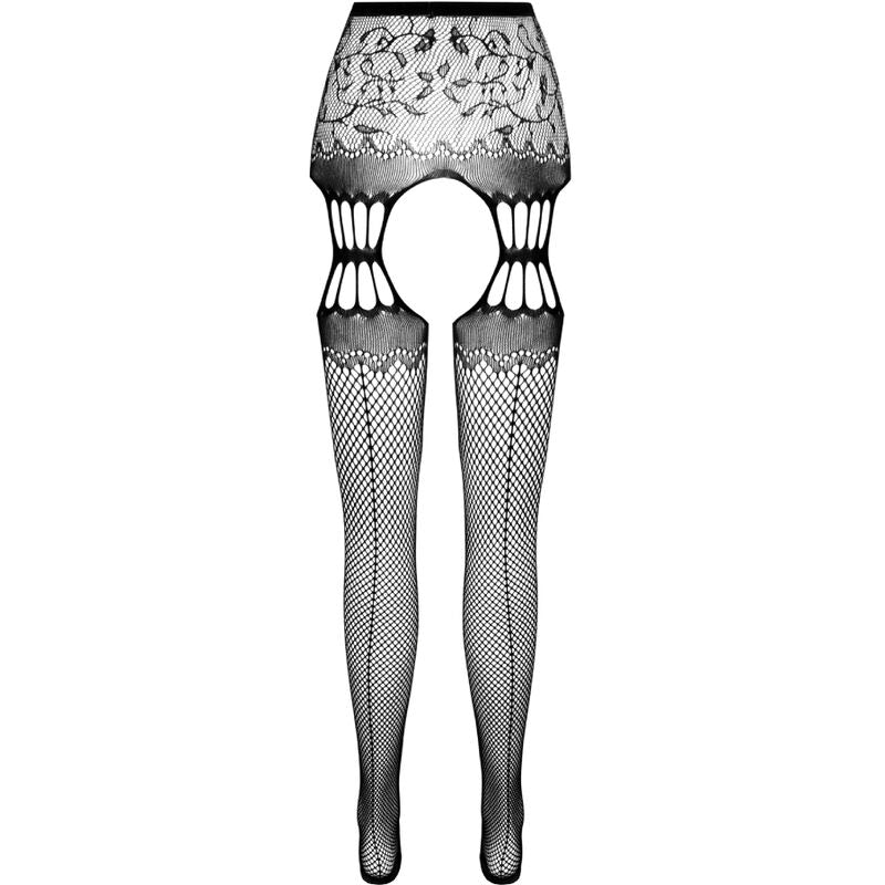 PASSION - S027 WHITE STOCKINGS WITH GARTER ONE SIZE - BLACK - 7