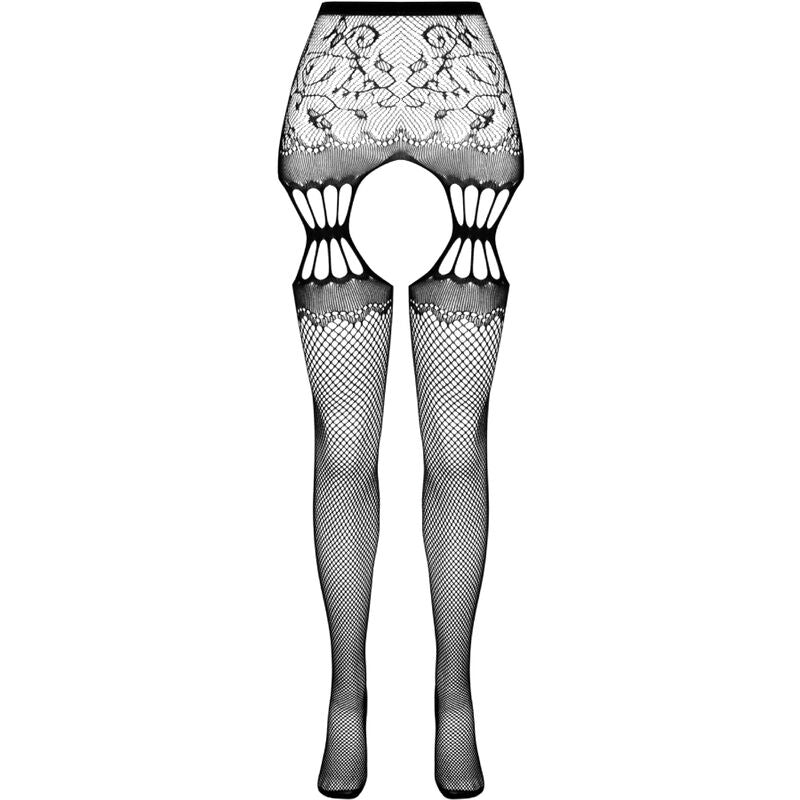 PASSION - S027 WHITE STOCKINGS WITH GARTER ONE SIZE - BLACK - 8