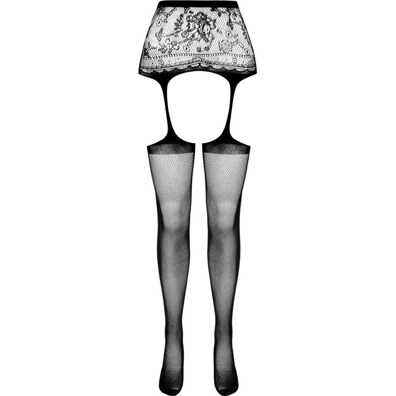 PASSION - S028 WHITE STOCKINGS WITH GARTER ONE SIZE - BLACK - 7