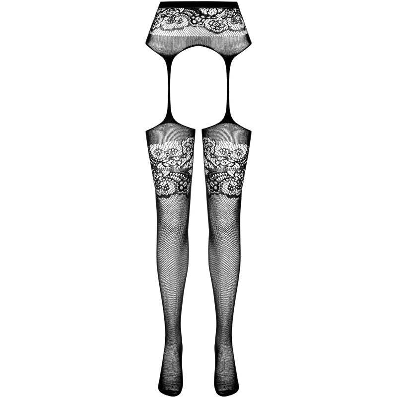 PASSION - S029 WHITE STOCKINGS WITH GARTER ONE SIZE - BLACK - 4
