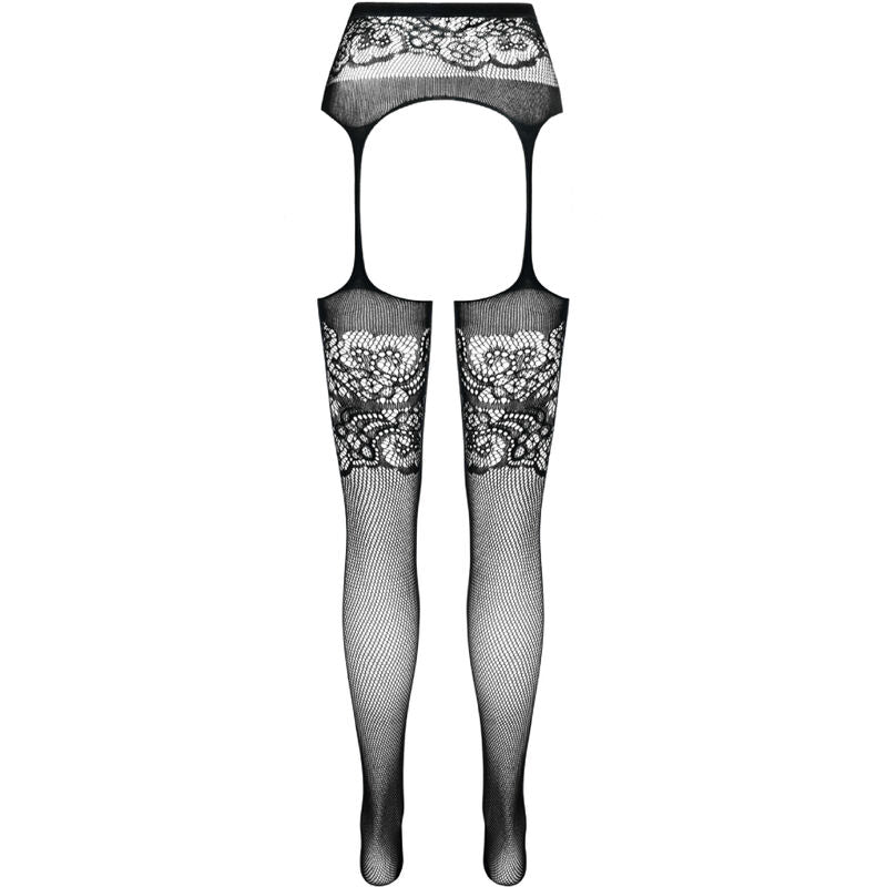 PASSION - S029 WHITE STOCKINGS WITH GARTER ONE SIZE - BLACK - 5