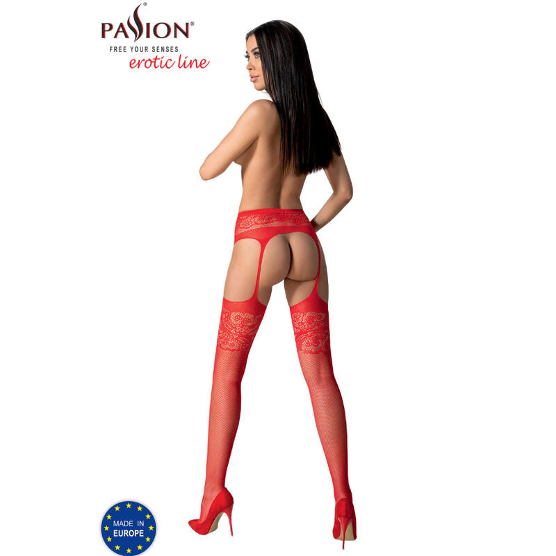 PASSION - S029 WHITE STOCKINGS WITH GARTER ONE SIZE - BLACK - 10