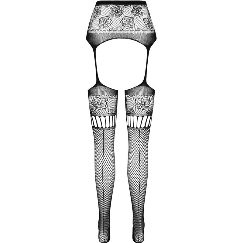 PASSION - S030 WHITE STOCKINGS WITH GARTER ONE SIZE - BLACK - 4