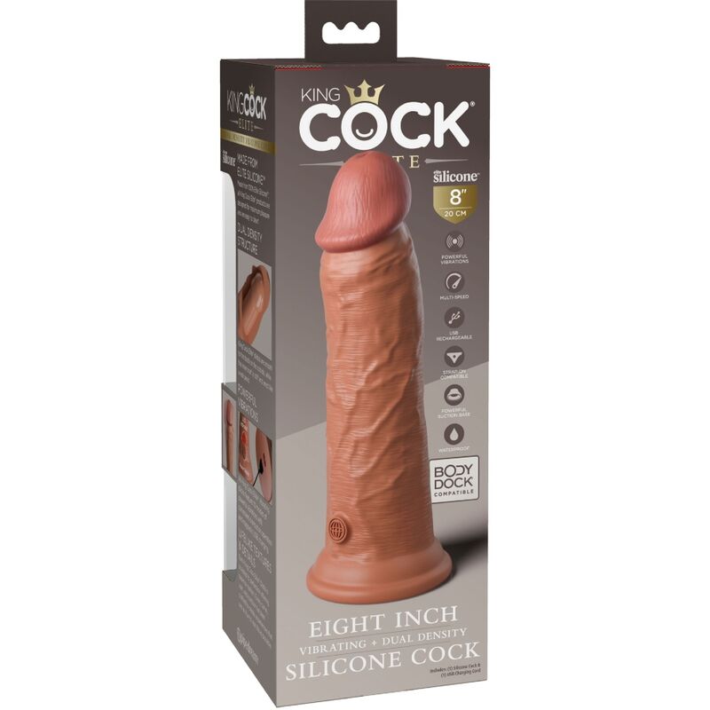 KING COCK - ELITE REALISTIC DILDO VIBRATING & SILICONE 20.3 CM CARAMEL - 3