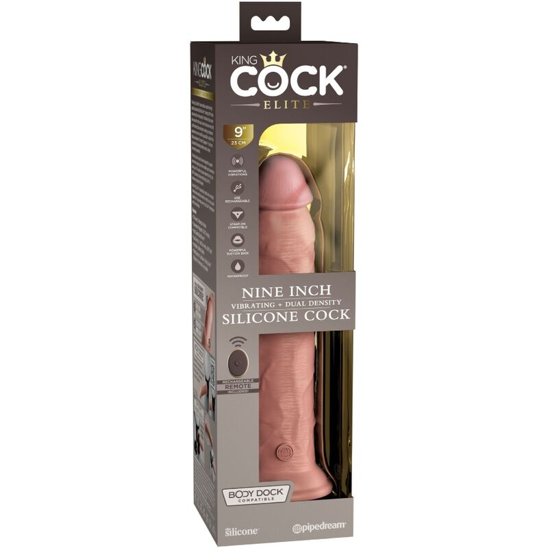 KING COCK - VIBRATEUR DILDO RÉALISTE ELITE & TÉLÉCOMMANDE EN SILICONE 23 CM