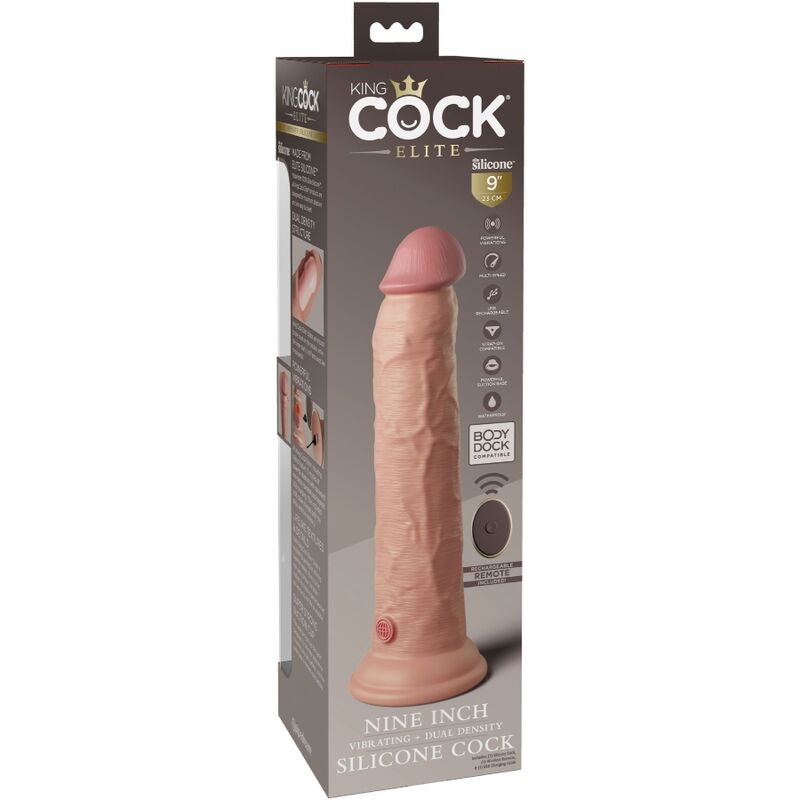 KING COCK - VIBRATEUR DILDO RÉALISTE ELITE & TÉLÉCOMMANDE EN SILICONE 23 CM