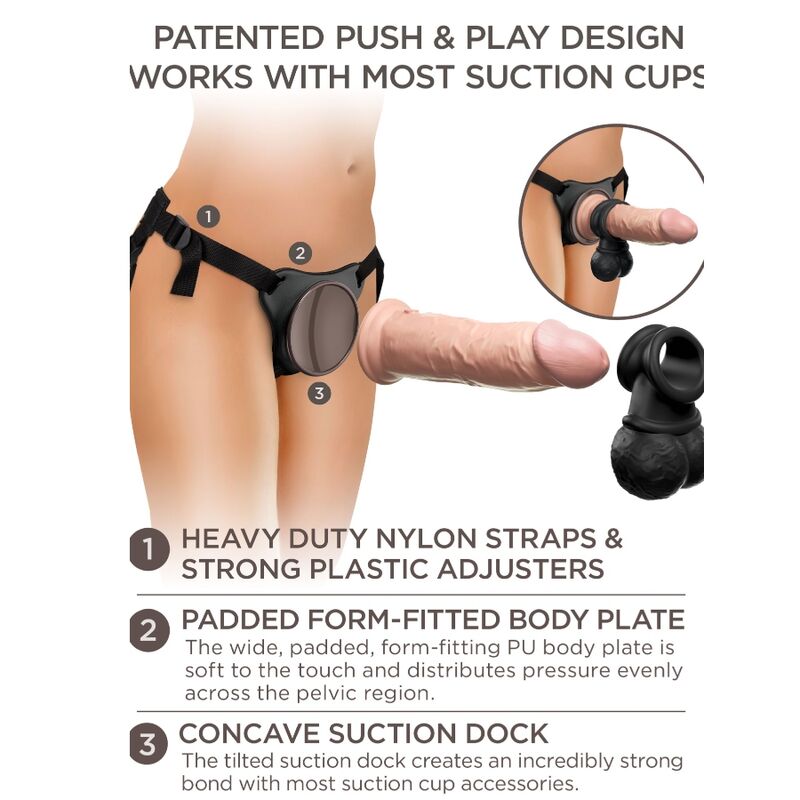 KING COCK - KIT HARNAIS RÉGLABLE ELITE DELUXE ANNEAU AVEC TESTICULES ET GODE 20,3 CM