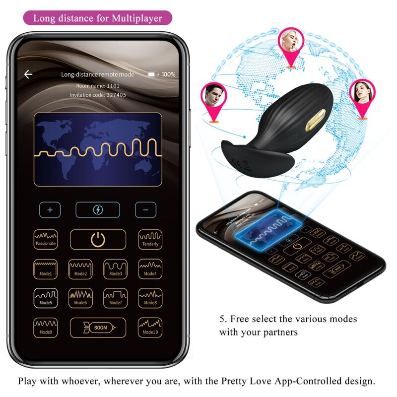 PRETTY LOVE - JEFFERSON APP CONTROLLED ANAL PLUG BLACK - 10
