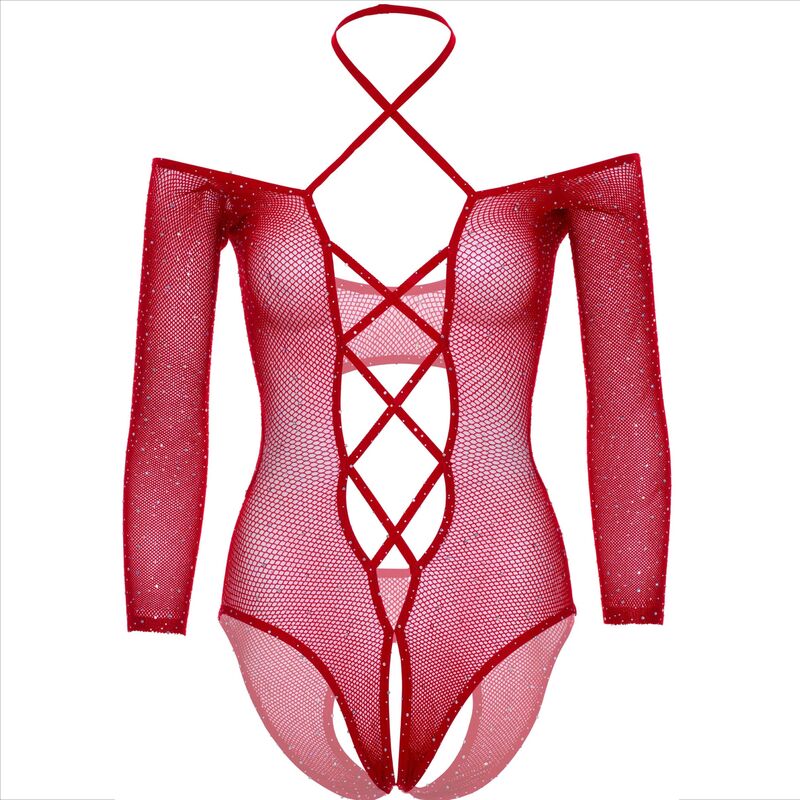 LEG AVENUE - CROTHLESS BODYSUIT WITH RED SHINY