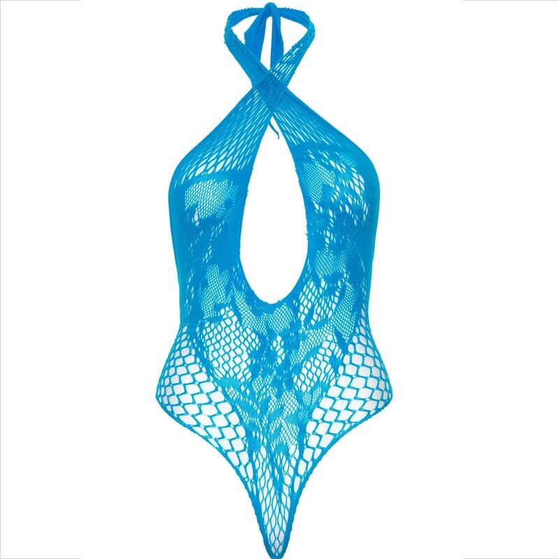 LEG AVENUE - TEDDY HALTER WITH LACE BLUE - 2