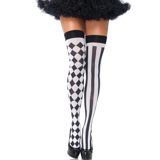LEG AVENUE - BLACK/WHITE ARLEQUIN HIGH SOCKS - 1