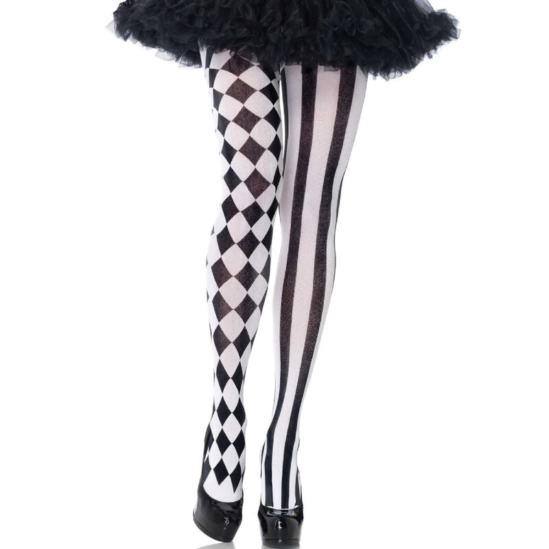 LEG AVENUE - BLACK/WHITE HARLEQUIN TIGHTS - 1