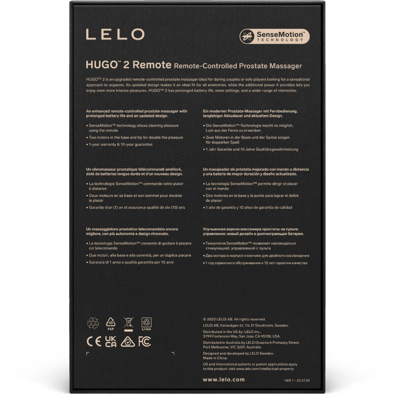 LELO HUGO 2 BLACK REMOTE CONTROL PROSTATE MASSAGER