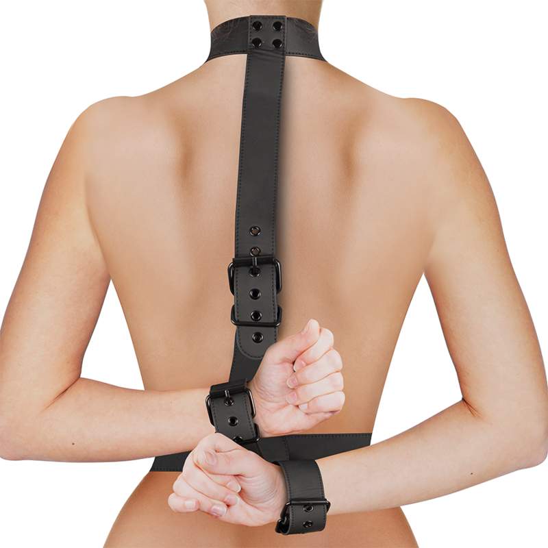 FETISH SUBMISSIVE BONDAGE - COLLAR & WRIST CUFFS BODY RESTRAINT SET - 3