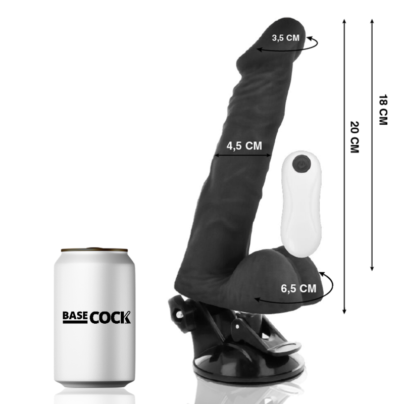 BASECOCK - BLACK REMOTE CONTROL ARTICULATING VIBRATOR 20 CM -OR- 4.5 CM