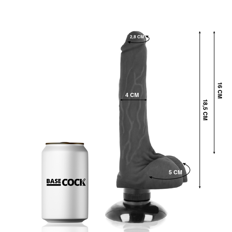 BASECOCK - REALISTIC VIBRATOR 2-1 BLACK 18.5 CM -O- 4 CM - BLACK - 8