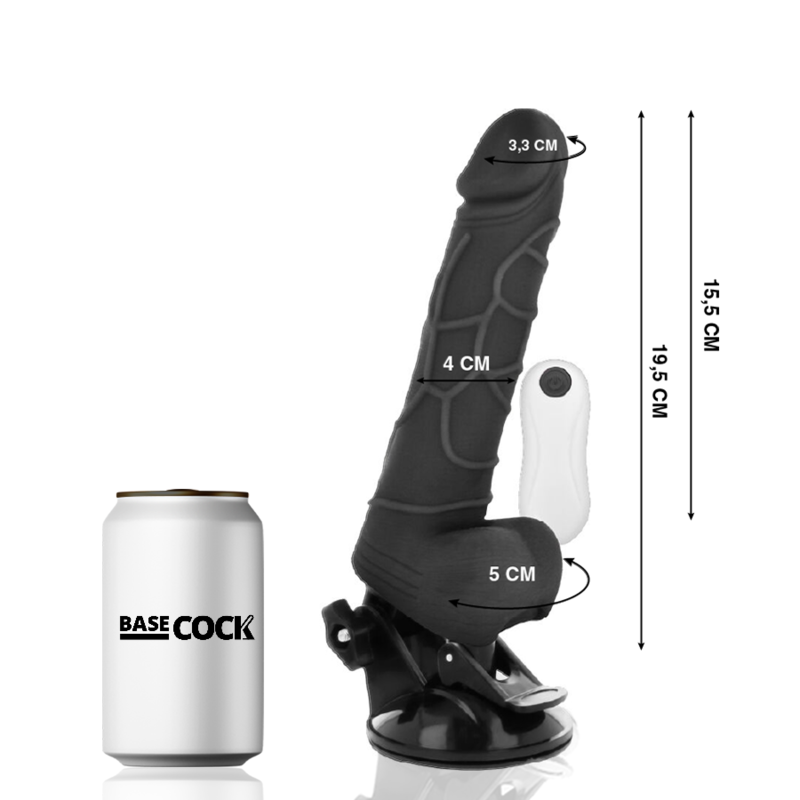 BASECOCK - REALISTIC VIBRATOR REMOTE CONTROL BLACK WITH TESTICLES 19.5 CM -O- 4 CM - BLACK - 7