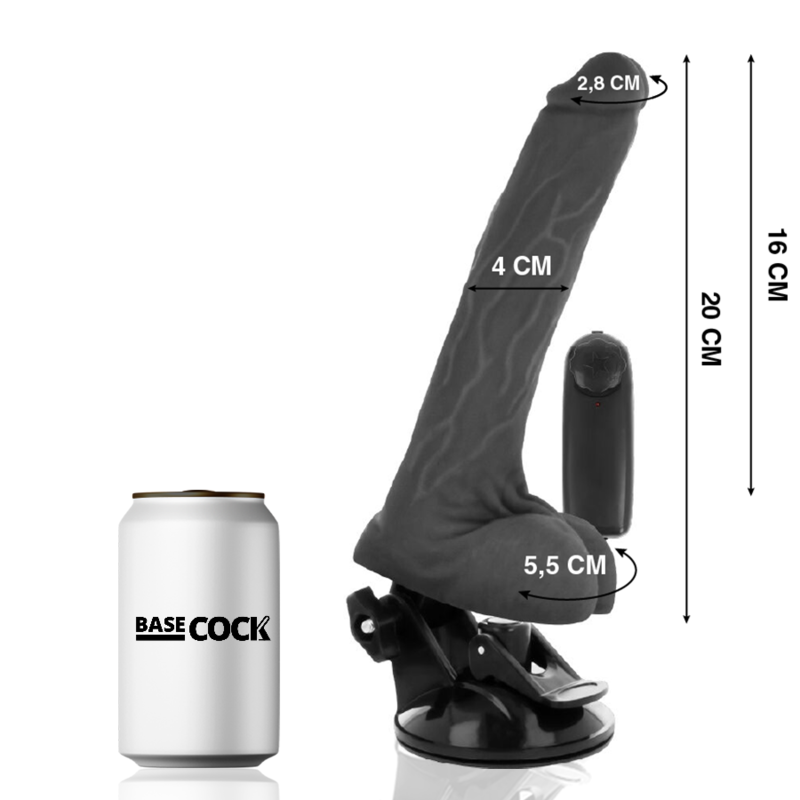 BASECOCK - REALISTIC BLACK REMOTE CONTROL VIBRATOR WITH TESTICLES 20 CM -O- 4 CM - NATURAL - 6