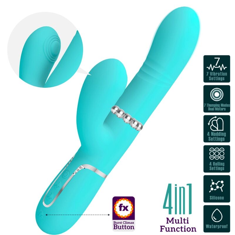 PRETTY LOVE - VIBRATEUR MULTIFONCTION POINT G VERT AQUA